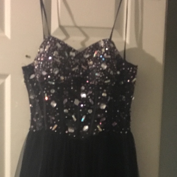 Long black corset prom dress strapless - Picture 2 of 3